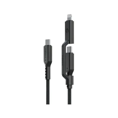 Energea Flow Duo 2-In-1  C To C + Lightning Cable, 480Mbps, 240W, 1.5M -Black